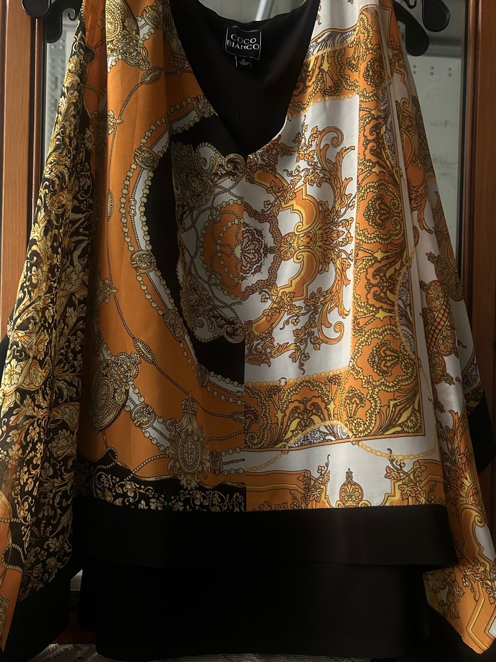 Coco Bianco XL Scarf Print Kimono Blouse Top Orange Black White Boho - Picture 2 of 6